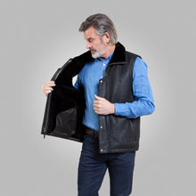 Load image into Gallery viewer, Men’s Black Leather Shearling Vest
