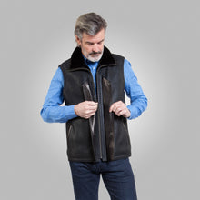 Load image into Gallery viewer, Men’s Black Leather Shearling Vest