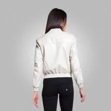 Load image into Gallery viewer, Women’s White Leather Bomber Jacket