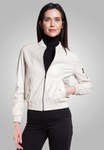 Load image into Gallery viewer, Women’s White Leather Bomber Jacket
