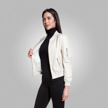 Load image into Gallery viewer, Women’s White Leather Bomber Jacket