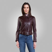 Load image into Gallery viewer, Women’s Buttoned Up Dark Chocolate Brown Leather Jacket