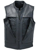 Load image into Gallery viewer, Men's Black Leather Biker Vest With Hidden Pockets