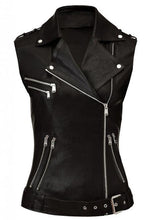 Load image into Gallery viewer, Women’s Black Leather Biker Vest