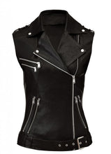 Load image into Gallery viewer, Women’s Black Leather Biker Vest