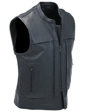Load image into Gallery viewer, Men's Black Leather Biker Vest With Hidden Pockets