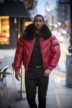 Load image into Gallery viewer, Men V Bomber Jacket - Red (Black Fur)