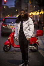Load image into Gallery viewer, Men V Bomber Jacket - White (Black Fur) - V-Bubble Jacket