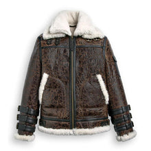 Load image into Gallery viewer, Premium Double Tone Brown Shearling Aviator Jacket