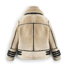 Load image into Gallery viewer, Men's Off White Shearling Leather Jacket with Stripes