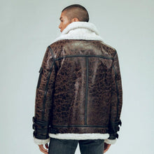 Load image into Gallery viewer, Men's Double Tone Brown Shearling Aviator Jacket