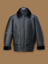 Load image into Gallery viewer, Black Aircraft Shearling Bomber Jacket