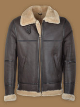 Load image into Gallery viewer, Dark Brown RAF Shearling Bomber Jacket