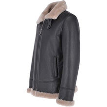 Load image into Gallery viewer, Men's Brown Shearling Real Black Leather Bomber Jacket