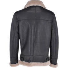 Load image into Gallery viewer, Men's Brown Shearling Real Black Leather Bomber Jacket