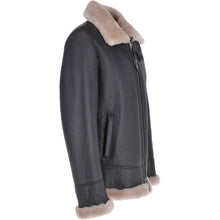 Load image into Gallery viewer, Men's Brown Shearling Real Black Leather Bomber Jacket