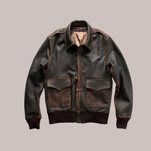 Load image into Gallery viewer, Distressed Brown Leather Bomber Jacket - Pilot Jacket