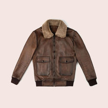 Load image into Gallery viewer, Men&#39;s Chocolate Brown Leather G-1 Flight Bomber Jacket
