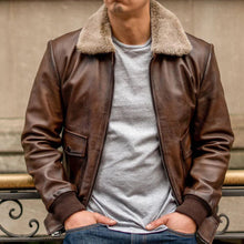 Load image into Gallery viewer, Men G-1 Flight Chocolate Brown Genuine Leather Bomber Jacket