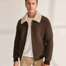 Load image into Gallery viewer, Sheepskin Shearling Leather Bomber Jacket