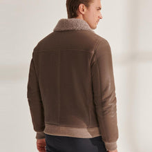 Load image into Gallery viewer, Men Light Brown Sheepskin Shearling Leather Bomber Jacket