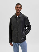 Load image into Gallery viewer, Men's Black Leather Full Sleeves Shirt