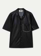 Load image into Gallery viewer, Men’s Black Leather Half Sleeves Shirt Lace Pocket