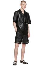 Load image into Gallery viewer, Men’s Black Leather Half Sleeves Shirt Lace Pocket