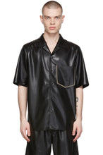 Load image into Gallery viewer, Men’s Black Leather Half Sleeves Shirt Lace Pocket