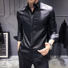 Load image into Gallery viewer, Men's Black Leather Full Sleeves Slim Fit Shirt
