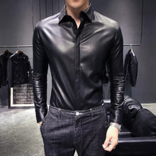 Load image into Gallery viewer, Men's Black Leather Full Sleeves Slim Fit Shirt