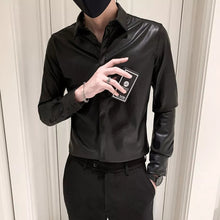 Load image into Gallery viewer, Men's Black Leather Full Sleeves Slim Fit Shirt