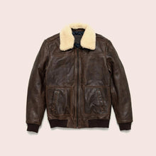 Load image into Gallery viewer, Lambskin Shearling Bomber Jacket - Brown A2 Bomber Jacket
