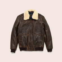 Load image into Gallery viewer, Lambskin Shearling Bomber Jacket - Brown A2 Bomber Jacket