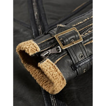 Load image into Gallery viewer, Mens Black Shearling Sheepskin Biker Leather Jacket