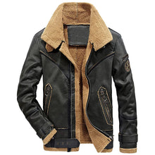 Load image into Gallery viewer, Black Sheepskin Biker Jacket - Shearling Collar Jacket
