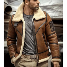 Load image into Gallery viewer, Mens Brown B3 Flight Sheepskin Aviator Winter Coat