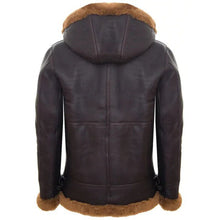 Load image into Gallery viewer, Mens Brown Shearling Sheepskin Coat With Detachable Hood