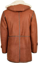 Load image into Gallery viewer, Mens Whiskey Sheepskin Duffle Coat with Hood