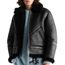 Load image into Gallery viewer, Mens B3 Black Sheepskin Shearling Bomber Jacket