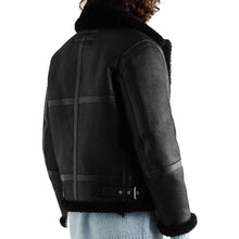 Load image into Gallery viewer, Mens B3 Black Sheepskin Shearling Bomber Jacket