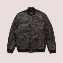 Load image into Gallery viewer, Black Sheepskin Leather Bomber Jacket