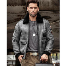Load image into Gallery viewer, Men's Grey B3 RAF Shearling Flight Jacket Coat