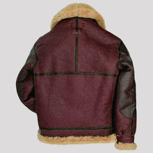 Load image into Gallery viewer, Men's Maroon RAF Flying Brown Aviator B3 Shearling Leather Jacket with Fur