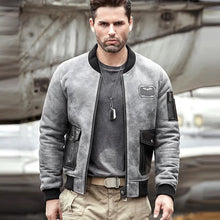 Load image into Gallery viewer, A2 Airforce Shearling Sheepskin Motorcycle Leather Bomber Jacket