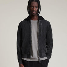 Load image into Gallery viewer, Suede Leather Hooded Bomber Jacket