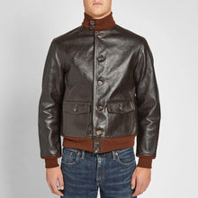 Load image into Gallery viewer, Men&#39;s Vintage A-1 Brown Leather Flight Bomber Jacket
