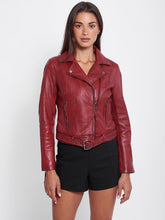 Load image into Gallery viewer, New Women's Red Genuine Leather Biker Jacket