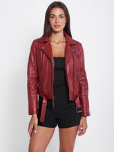Load image into Gallery viewer, New Women's Red Genuine Leather Biker Jacket