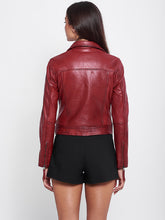 Load image into Gallery viewer, New Women's Red Genuine Leather Biker Jacket